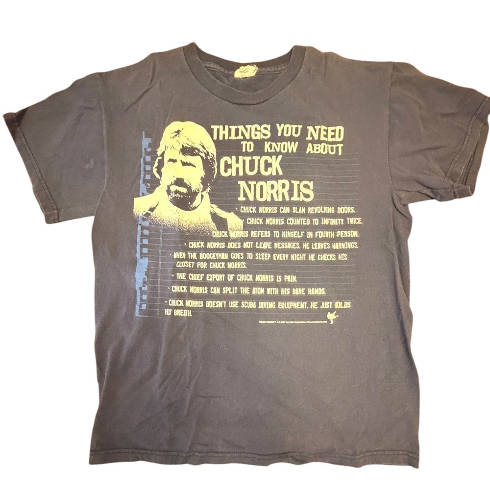 Vintage Chuck Norris Graphic T Shirt Navy Delta Pro Weight 100% Cotton Made in M